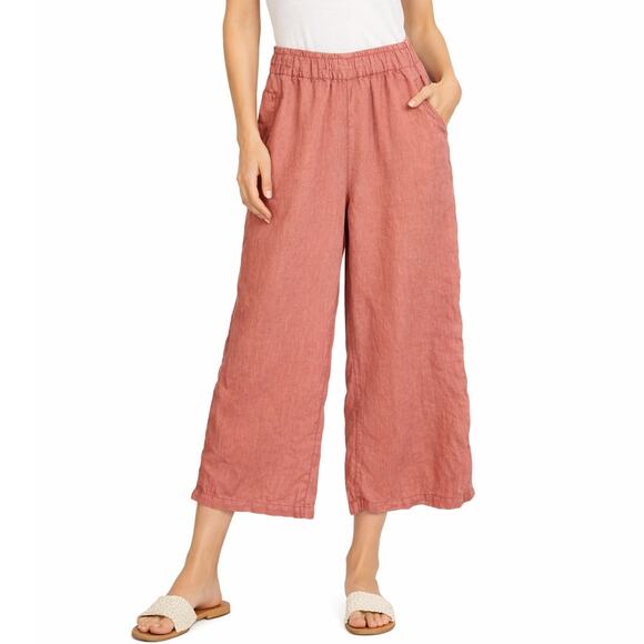 Cynthia Rowley Pants - Cynthia Rowley Pure Linen Cropped Wide Leg Pants Coral Pink Size M